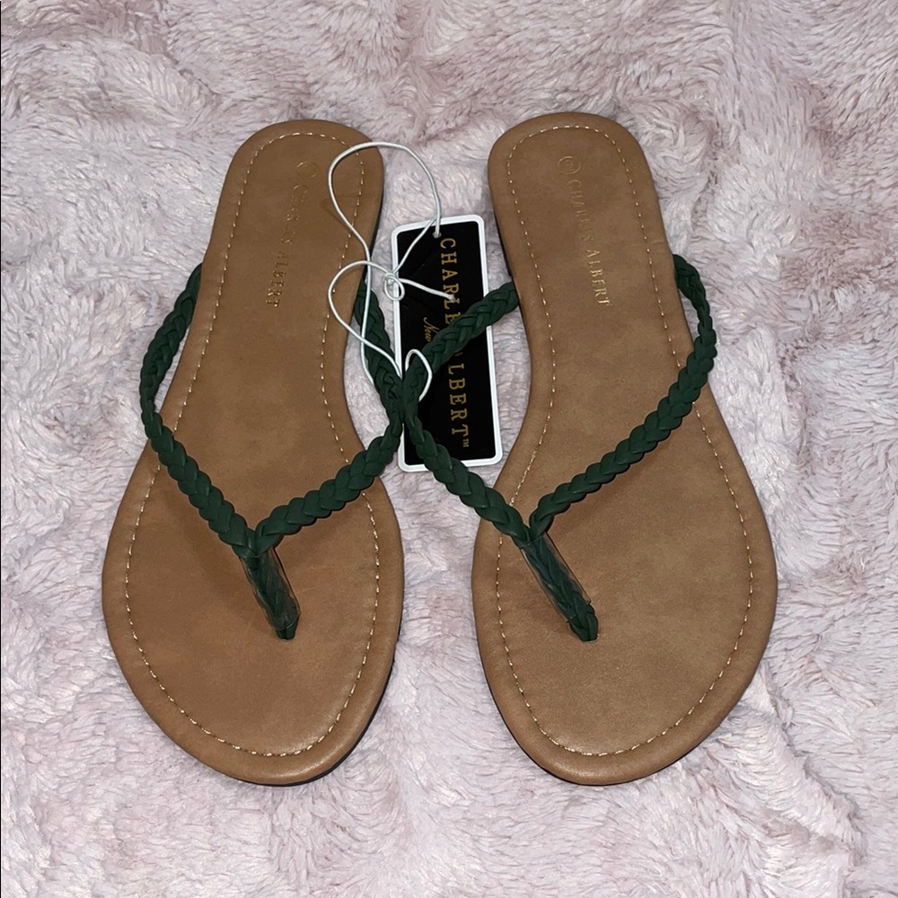 Charles Albert Green and Tan Minimalist Sandals